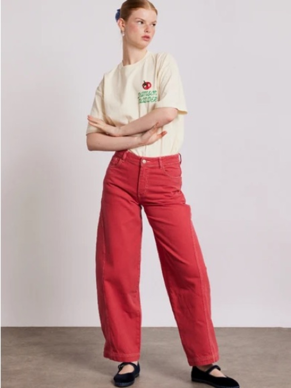 Damson Madder Dion Barrel Jean in red UK 16 US 12